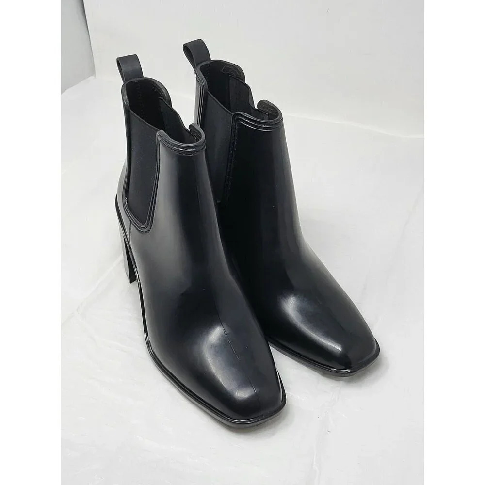 JEFFREY CAMPBELL HURRICANE CHELSEA BOOT BLACK PATENT LEATHER BLOCK HEEL SIZE 10M - Picture 2 of 8
